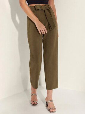 Aritzia Wilfred Tie-Front Crepe Pant High Waist Belted Olive Green Size 4